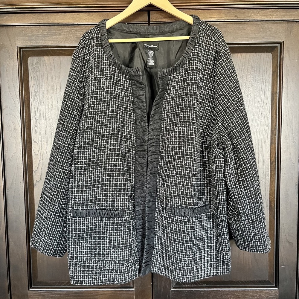 MAGGIE BARNES Dressy Lined Jacket Size 2X 22/24W Formal Party Work Shiny Ruffles
